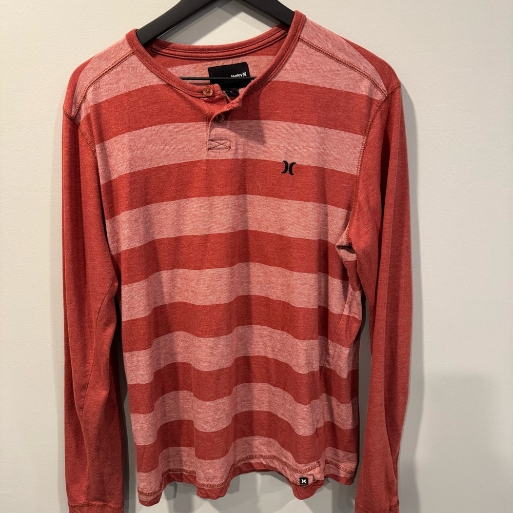 Hurley Red Long Sleeve Tee with Stripes - Picture 1 of 3